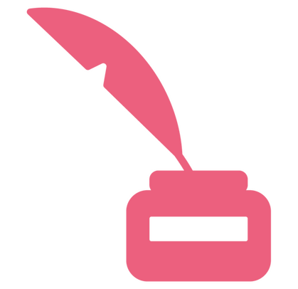 Pictogram of a quill resting in an ink pot.