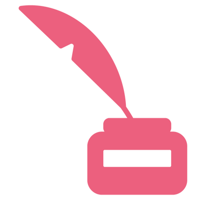 Pictogram of a quill resting in an ink pot.